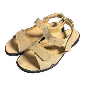 ECCO Womens Tan Nubuck Leather Triple Strap Walking Sandals Beige Size 40 9